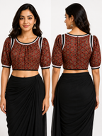 Cotton Round Neck Half Sleeve Blouse | Brown