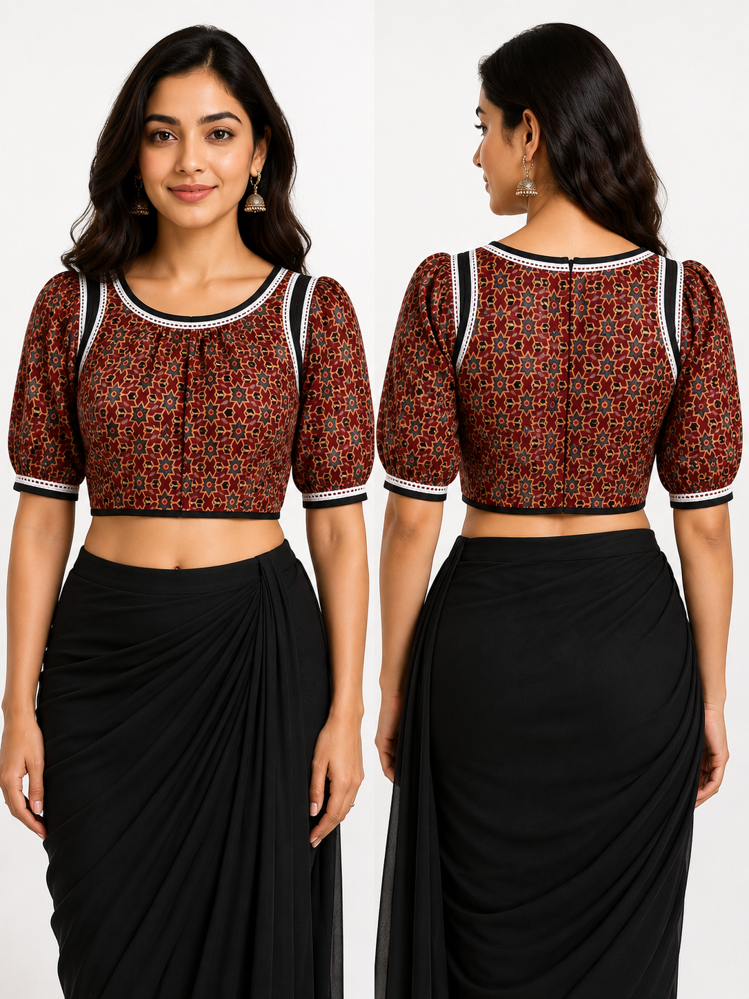 Cotton Round Neck Half Sleeve Blouse | Brown