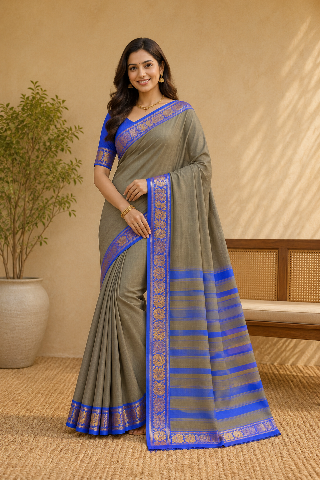 Pure Cotton Premium Plain Saree| Grey