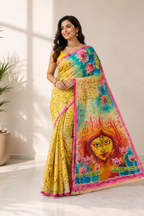 Pure Printed Silk Saree With Silkmark | Yellow