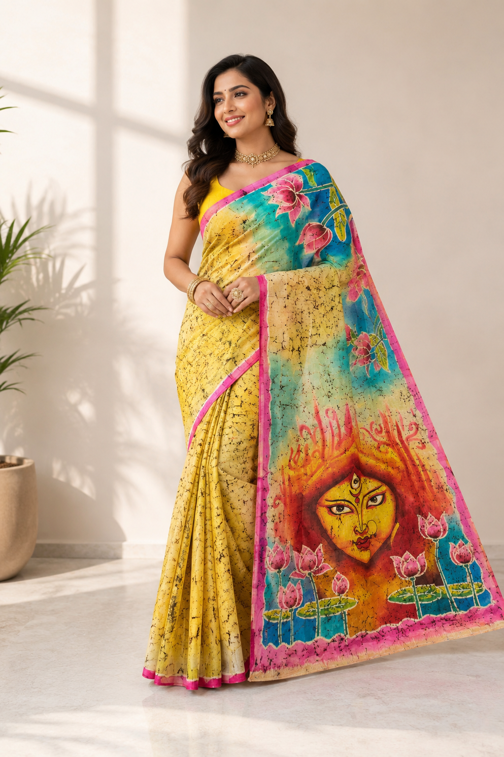 Pure Printed Silk Saree With Silkmark | Yellow