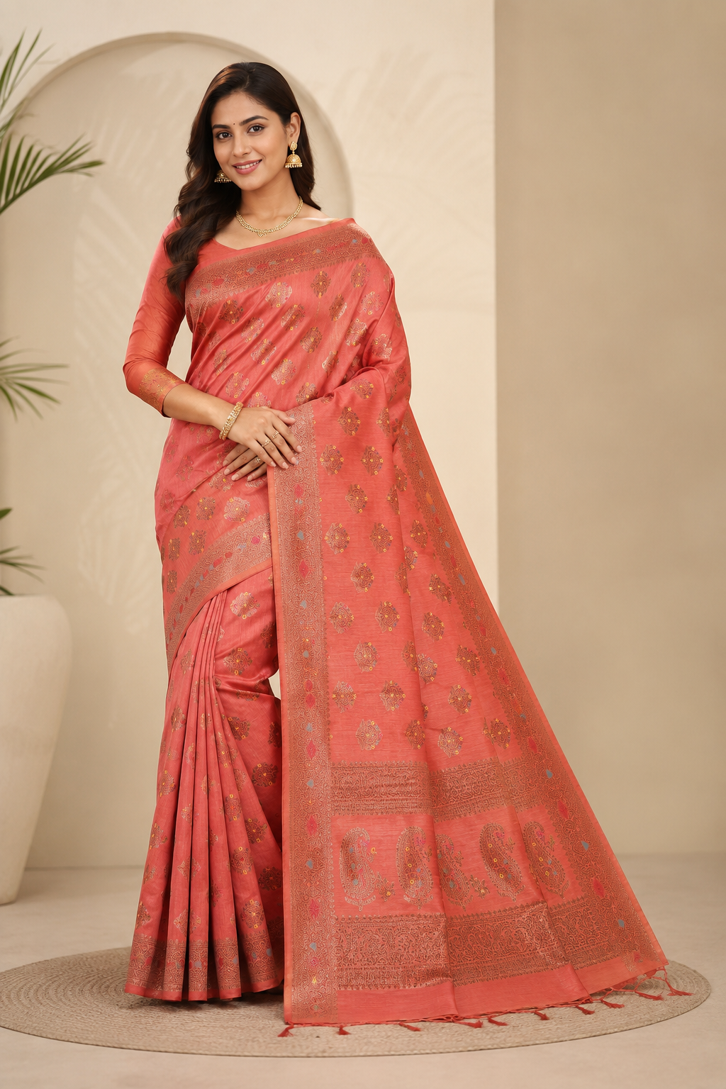 Pure Tassar Banarasi Silk Saree With Silkmark | Peach