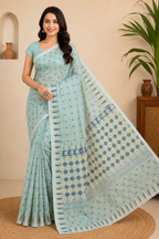 Premium Dhakai Jamdani Saree| Pesta Green