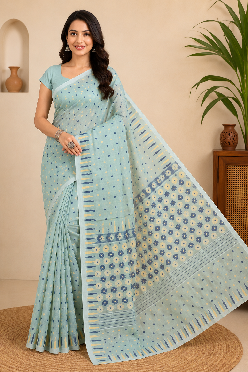 Premium Dhakai Jamdani Saree| Pesta Green