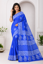 Printed Pure Katan Silk With Silkmark | Blue