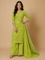 L SIZE| Budget Cotton 3 Pieces Printed  Kurti/Salwar Suit| Green