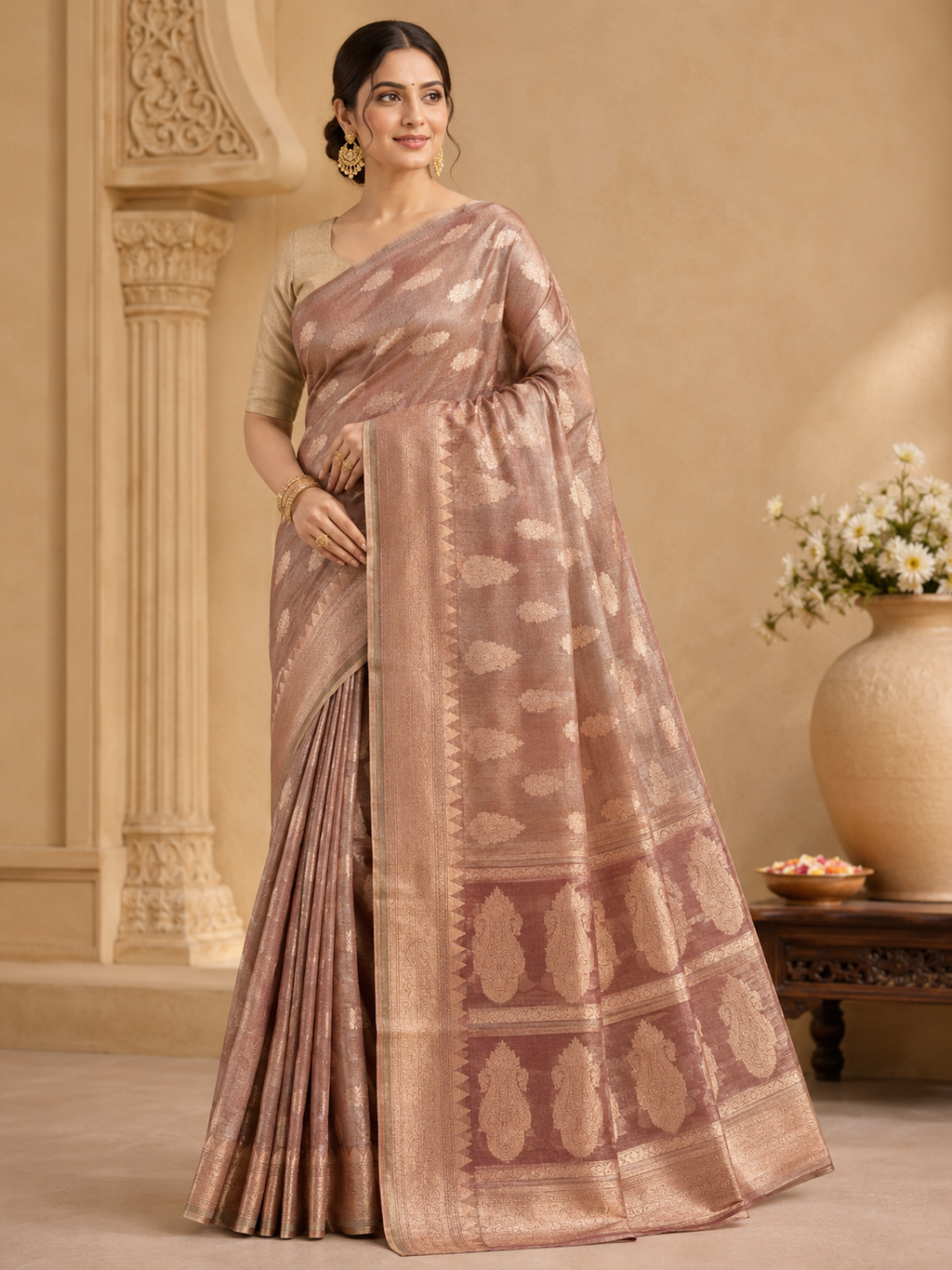 Tissue Banarasi Silk Saree| Copper