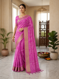 Stitch Work Organza Silk Saree| Pink