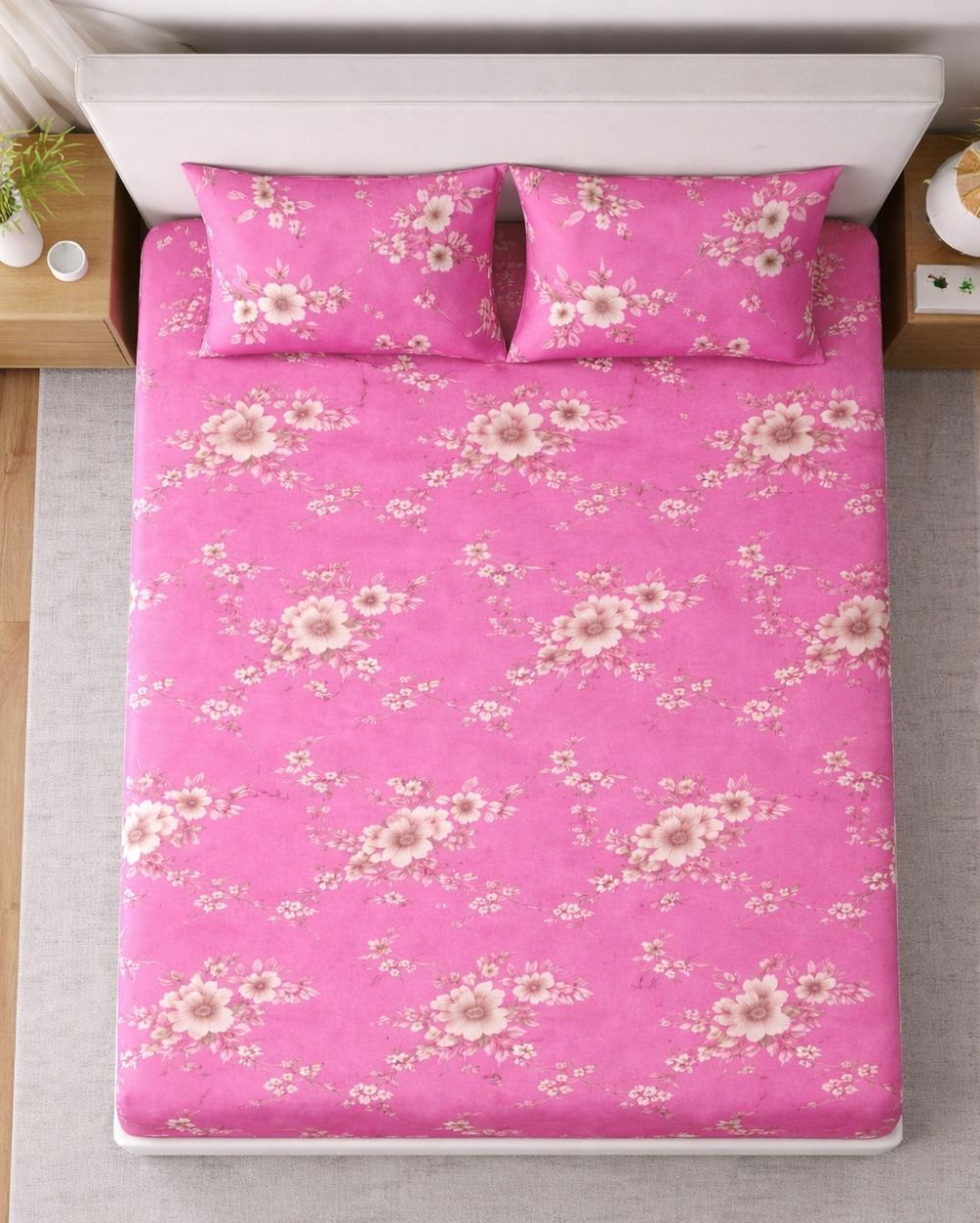Sunflower (7x9ft)| Pure Cotton King Bedsheet - Pink