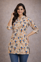 L SIZE |PURE COTTON SHORT PRINTED KURTI | PEACH