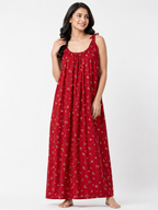 Pure Cotton Sleeveless knot round Cut Nighty |Red