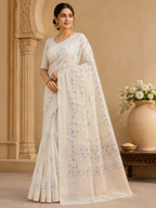 Premium Madhabilata Silk Saree| White