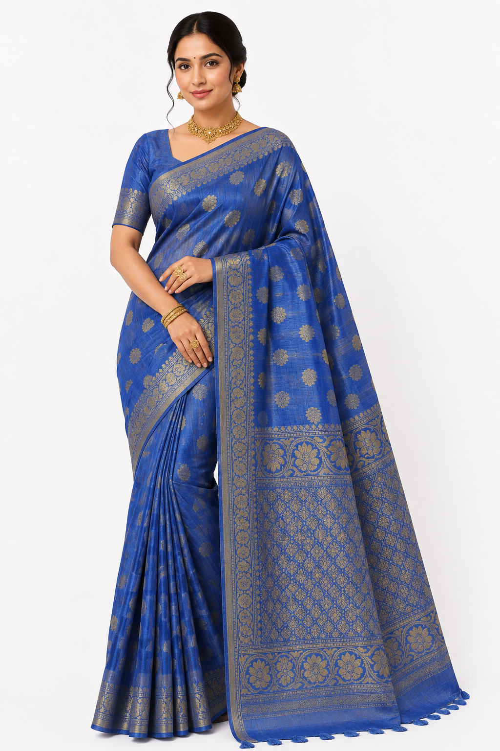 Premium Tassar Banarasi Semi Silk Saree| Blue