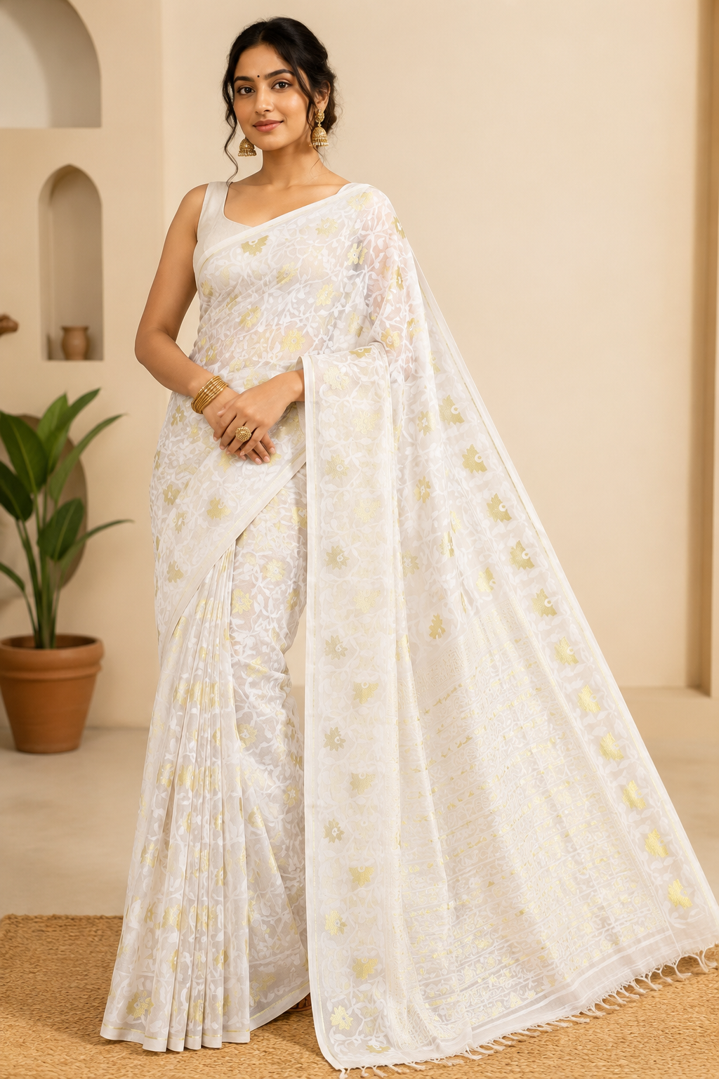 Premium Dhakai Jamdani Saree| White
