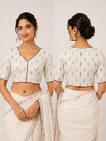 Cotton v Neck Half Sleeve Blouse | White