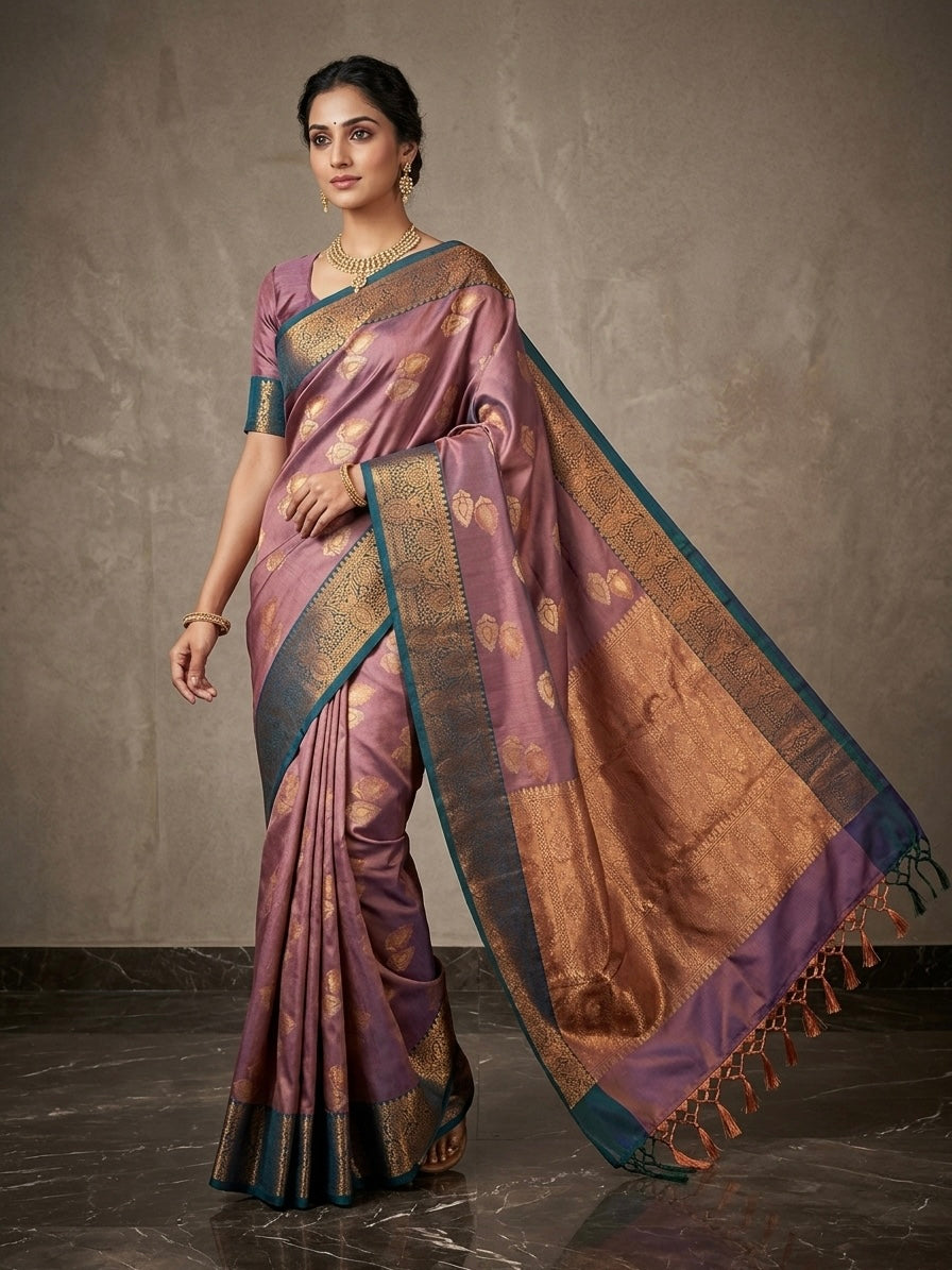 Semi Katan Raw Silk Saree| Dual tone Purple