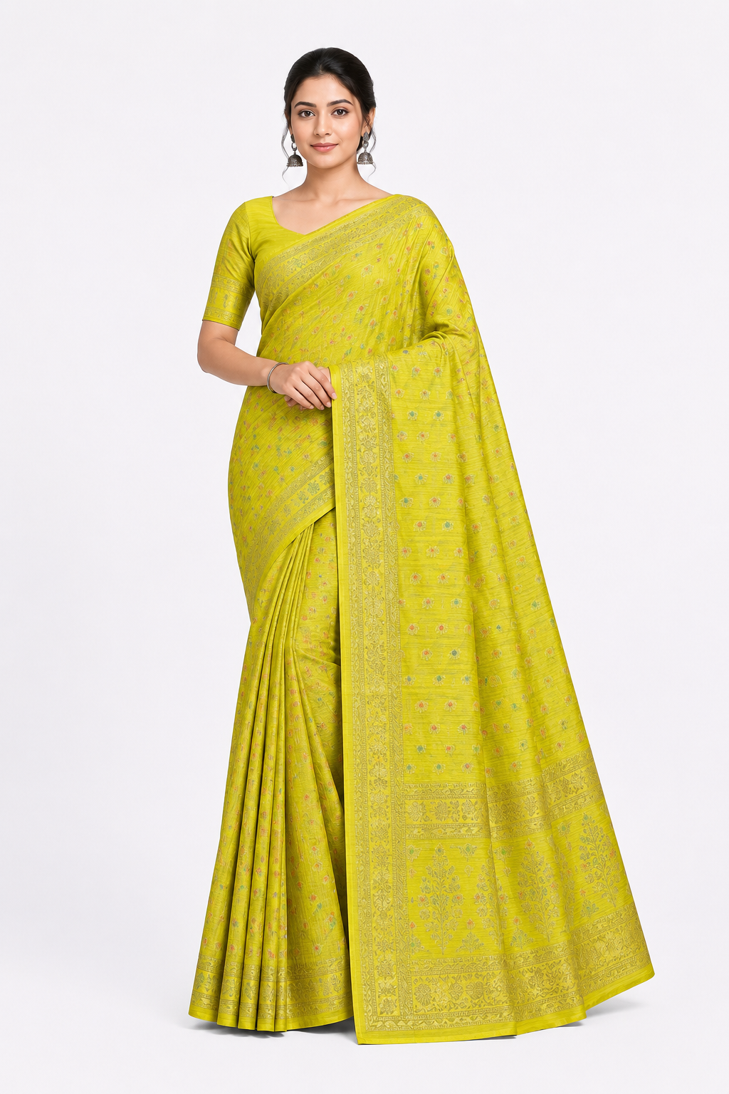 Premium Tassar Banarasi Semi Silk Saree| Green