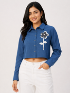 Free Size| Size Ladies Premium Crop Shirt Top| Blue (Best fit M/ L/ XL)