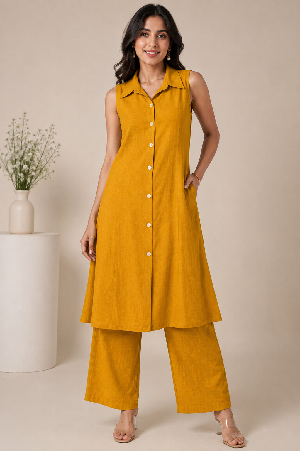 L Size| Premium Vatican Silk Co Ord Set| Yellow