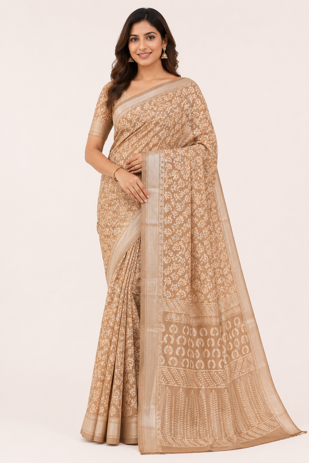 Bagru Silk Printed Saree| Peach