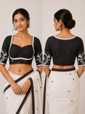 Cotton Sweetheart Neck Sleeveless Jamdani Blouse | Black