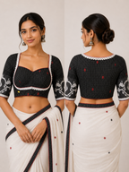 Cotton Sweetheart Neck Sleeveless Jamdani Blouse | Black