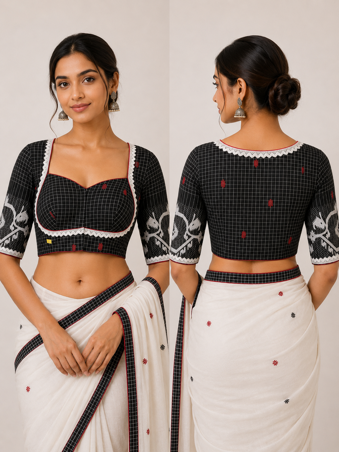 Cotton Sweetheart Neck Sleeveless Jamdani Blouse | Black