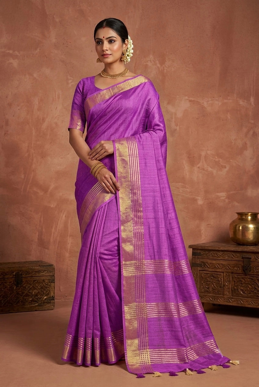 Pure Ghicha Plain Silk Saree With Silkmark | Lavender