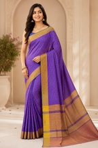 Check Khadi Cotton Saree| Violet