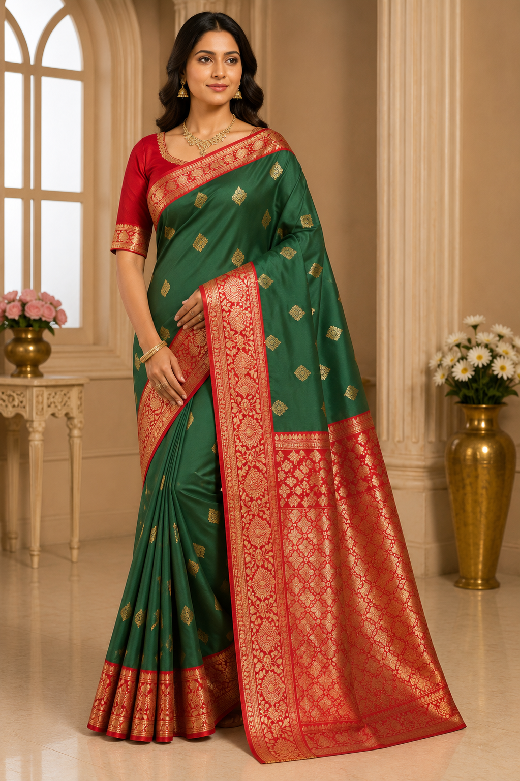 Premium Katan Bangalore Silk Saree| Bottle Green