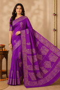 Printed Pure Katan Silk With Silkmark | Violet