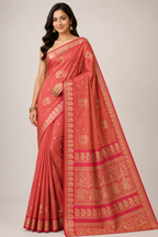 Semi Sawrnachuri Raw Silk Saree|Peach
