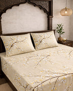SATAN| Premium Sateen Cotton King Sheet Set (7.5 x 9 ft) |Beige