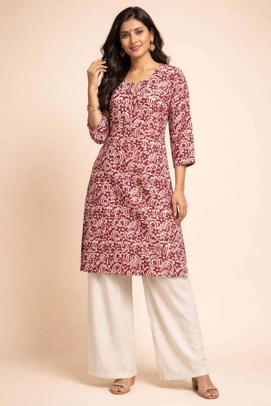 3XL Size|Basic Cotton Printed Kurti | Brown