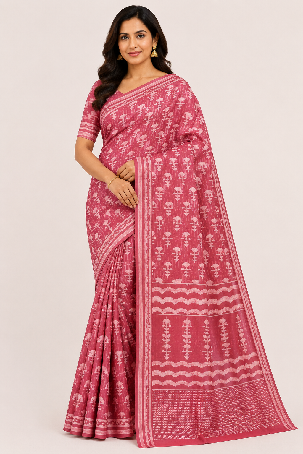 Bagru Cotton Printed Saree| Red