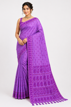 Premium Stitch Work Assam Silk Saree| Purple