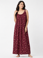 Pure Cotton Sleeveless knot round Cut Nighty | Maroon
