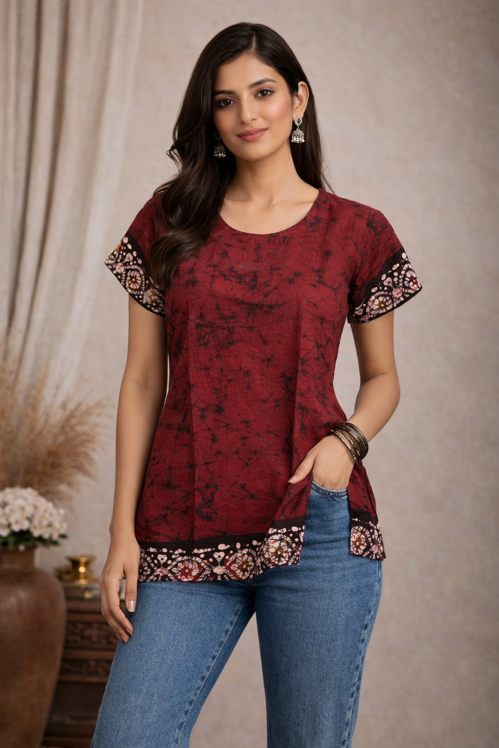 XL SIZE |COTTON SHORT BATIK KURTI | Red