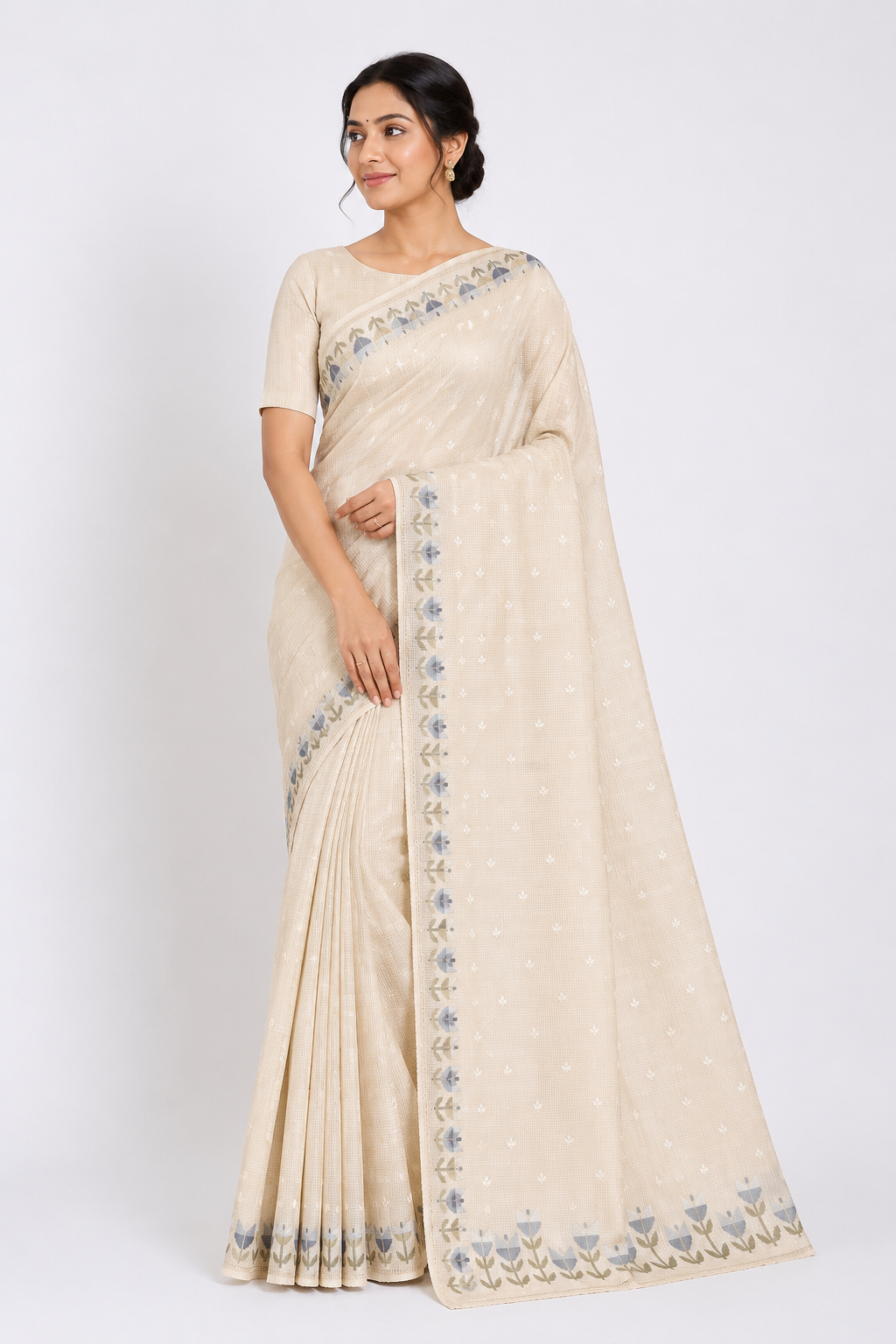 Premium Stitched Resham Kota Saree| White