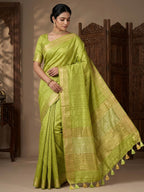 Pure Ghicha Plain Silk Saree With Silkmark | Green