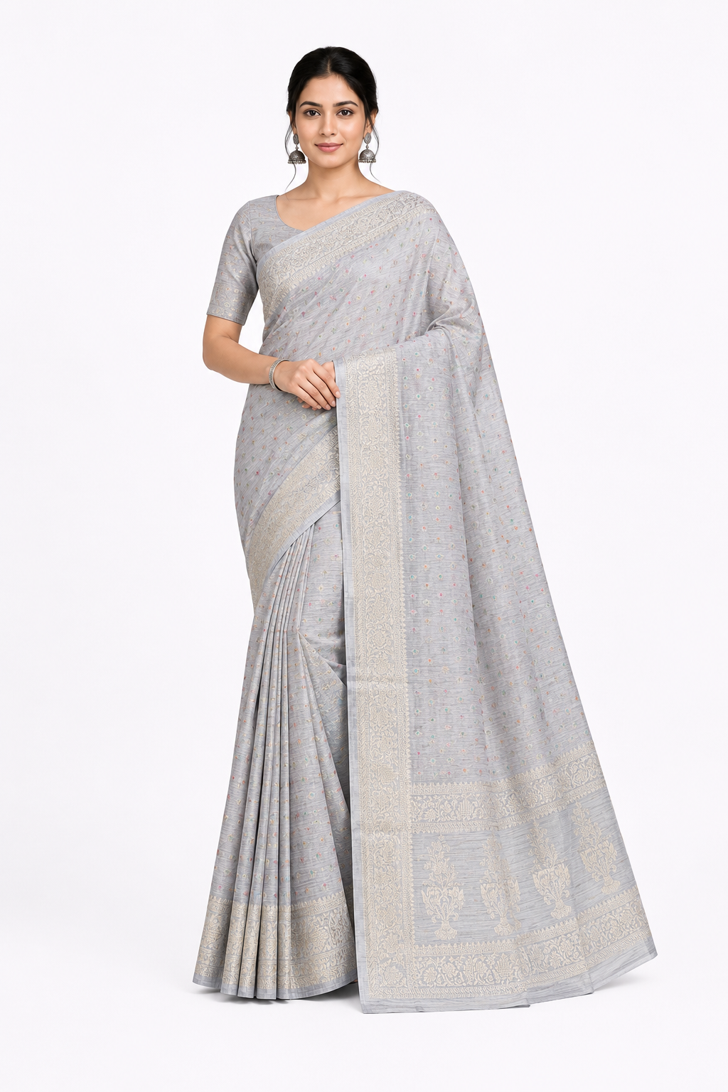 Premium Tassar Banarasi Semi Silk Saree| Grey