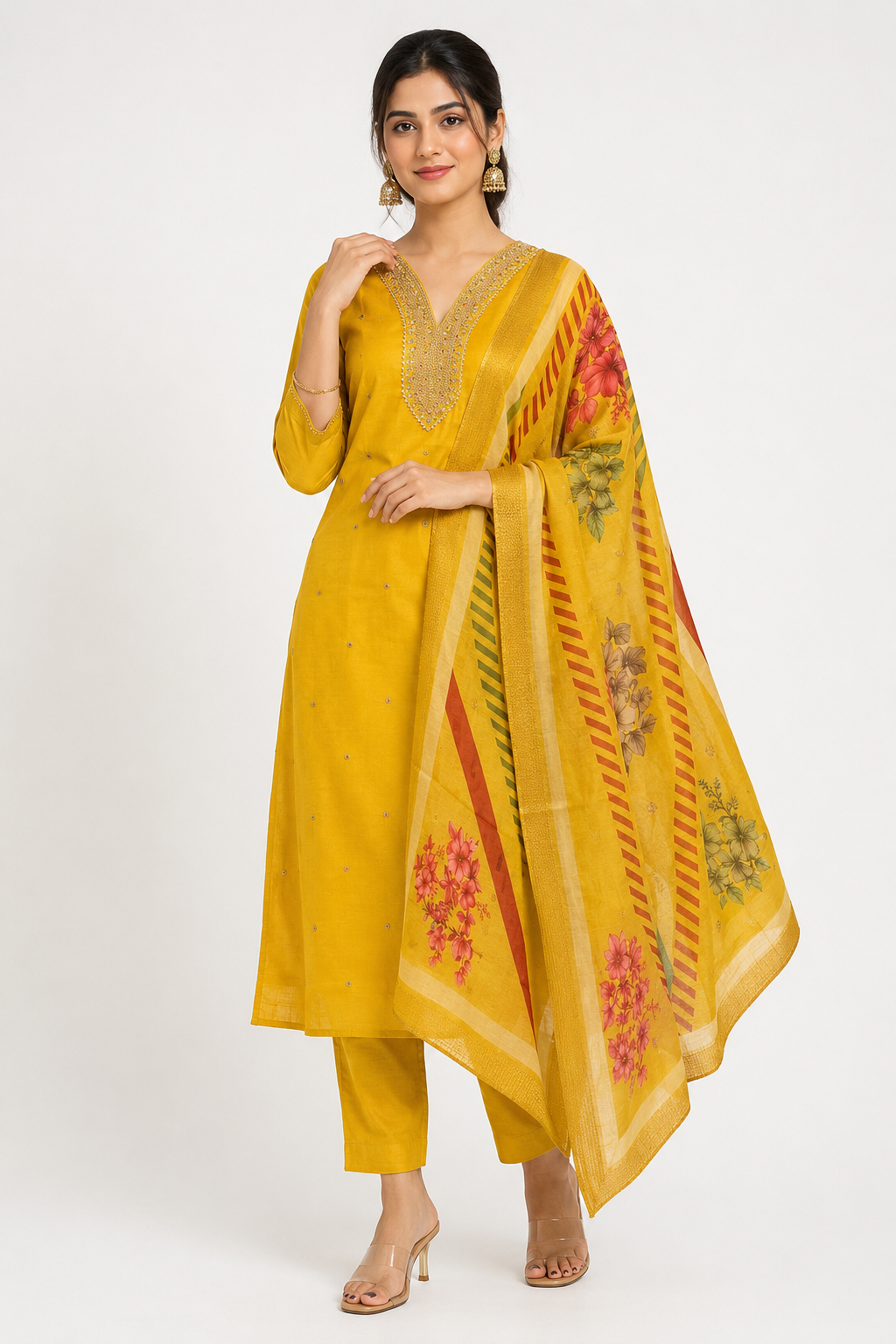 3XL SIZE| Premium Silk 3 Pieces Stitched Kurti/Salwar Suit| Yellow