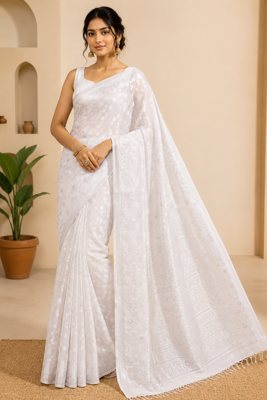 Premium Dhakai Jamdani Saree| White