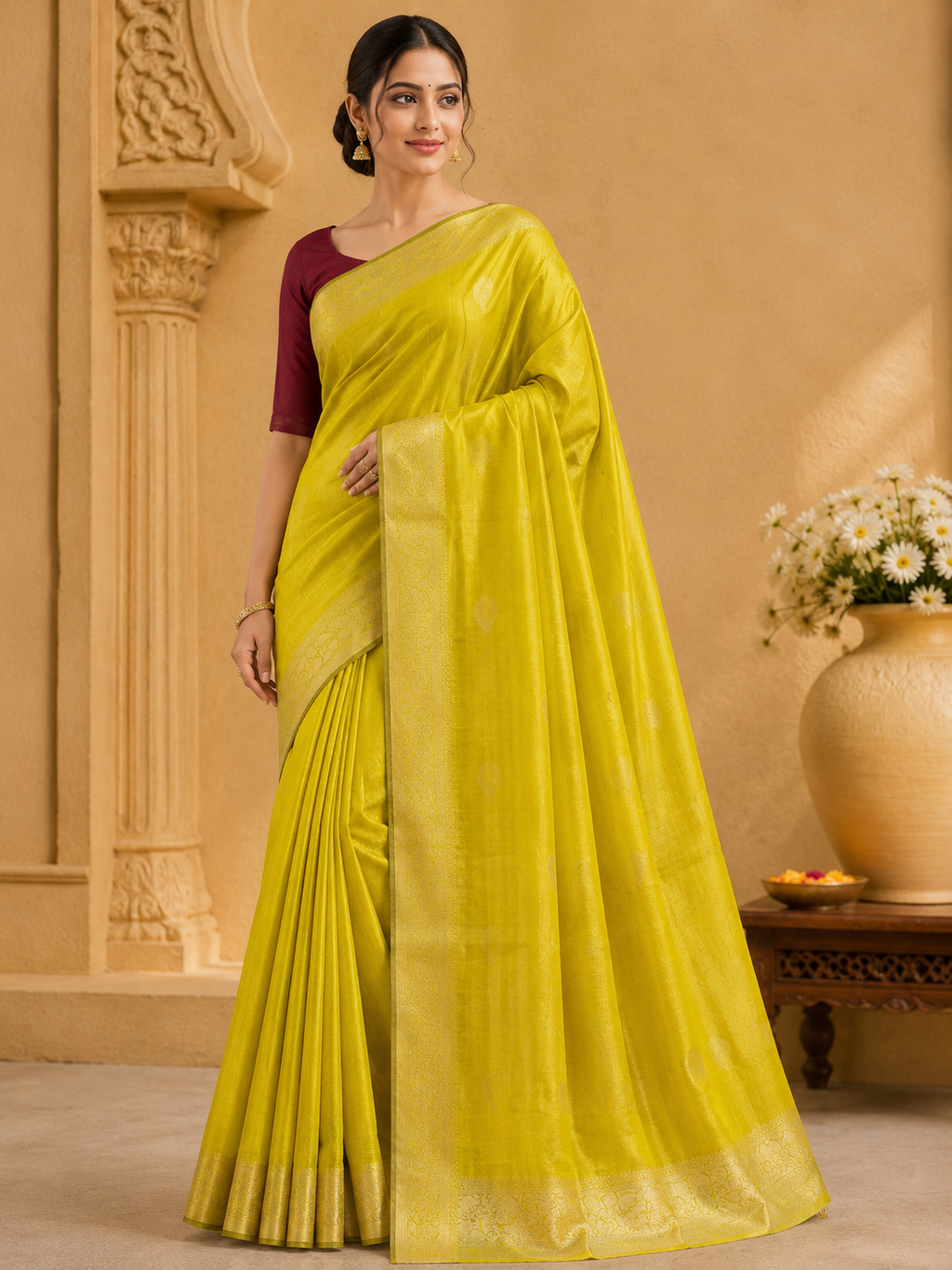 Semi Silk Mangal Giri Saree| Dual tone Yellow