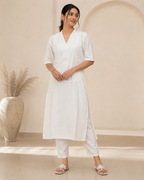 L Size|Premium Silk Designer Kurti | White