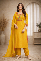 XL SIZE| Premium Cotton 3 Pieces Stitched  Kurti/Salwar Suit| Yellow