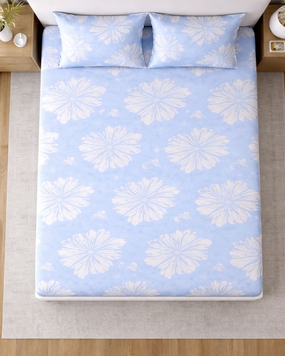 Sunflower (7x9ft)| Pure Cotton King Bedsheet - Blue