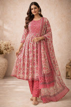 L SIZE| Premium Cotton Nyra Cut 3 Pieces Stitched Kurti/Salwar Suit| White