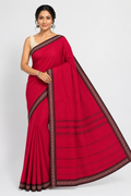 Premium Plain Dhonekhali Cotton Saree| Red
