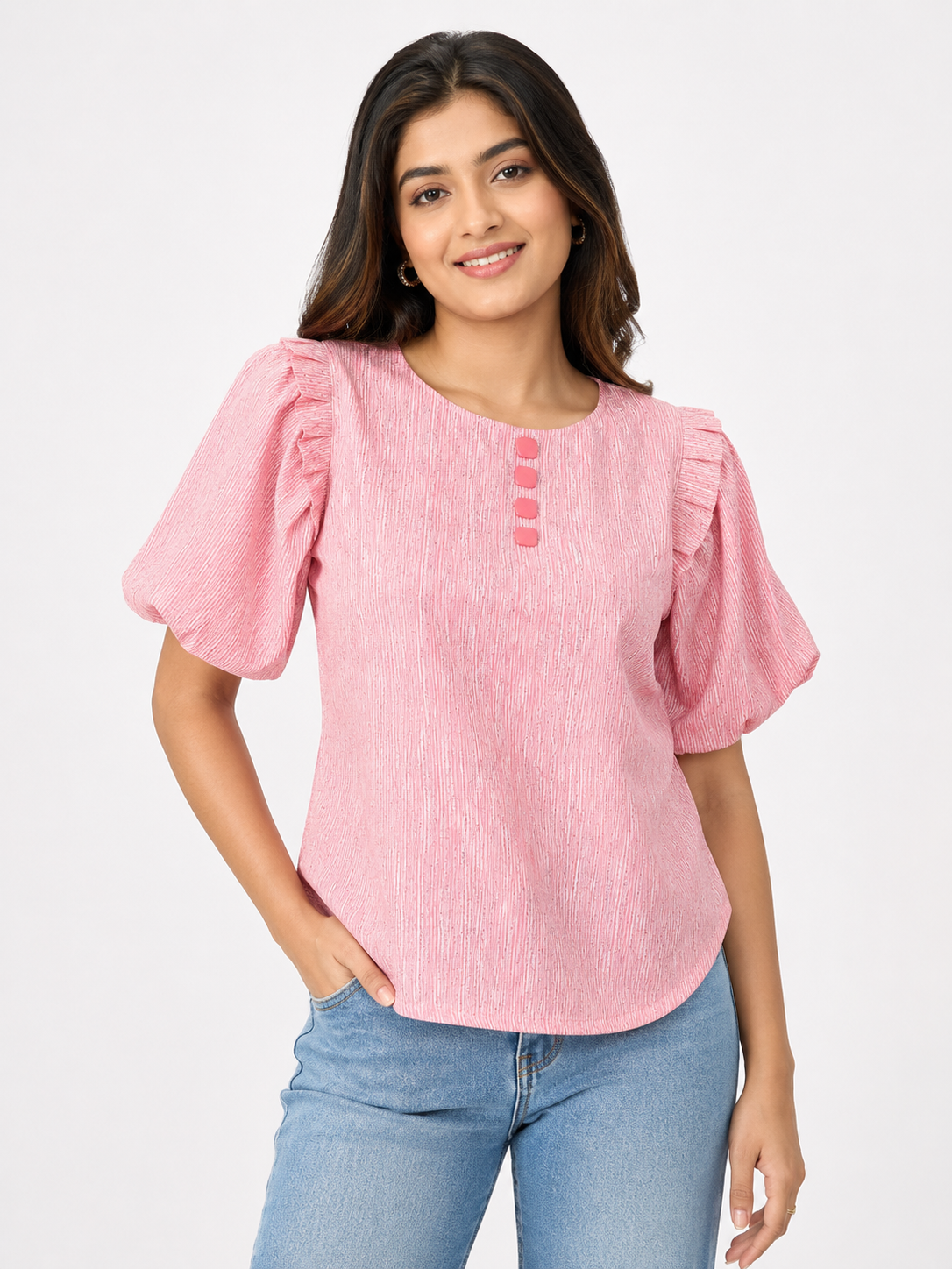 Free Size| Size Ladies Premium Top| Pink ( Best fit M/ L)